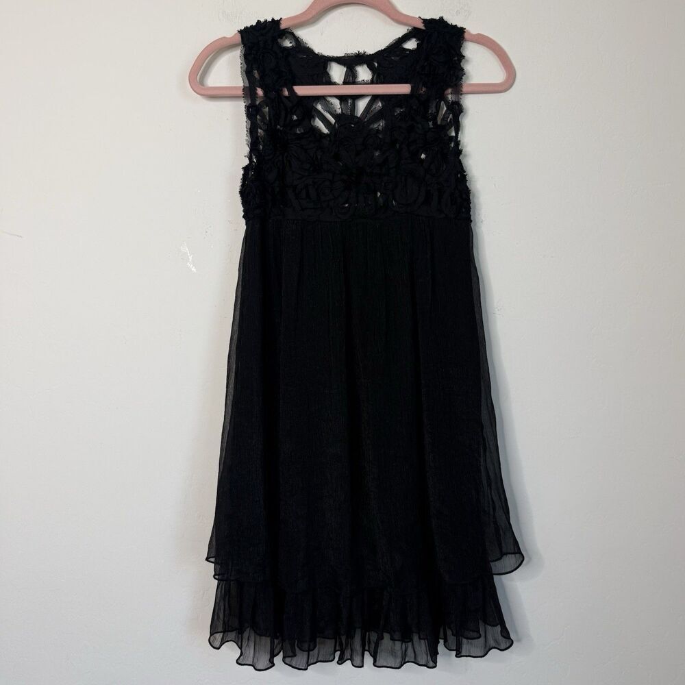 Black Rosette Fairy Grunge Coquette Babydoll Layered Mini Dress Whimsigoth